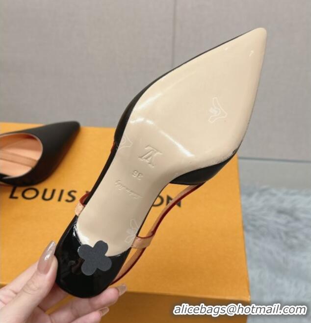 Unique Style Louis Vuitton Blossom Slingback Pumps 7.5cm in Black Lambskin 121032