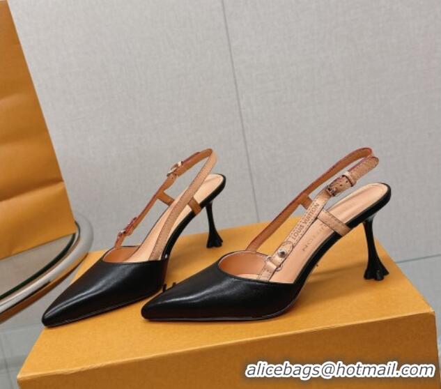 Unique Style Louis Vuitton Blossom Slingback Pumps 7.5cm in Black Lambskin 121032