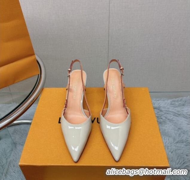 Classic Hot Louis Vuitton Blossom Slingback Pumps 7.5cm in Patent Leather Light Grey 121033