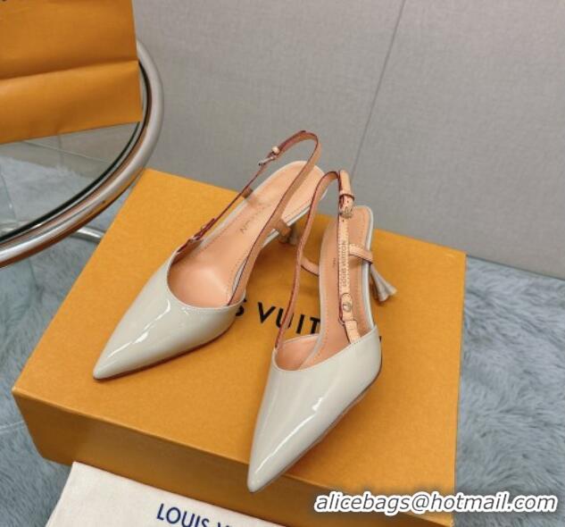 Classic Hot Louis Vuitton Blossom Slingback Pumps 7.5cm in Patent Leather Light Grey 121033