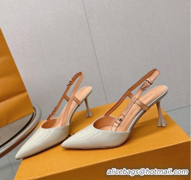 Classic Hot Louis Vuitton Blossom Slingback Pumps 7.5cm in Patent Leather Light Grey 121033