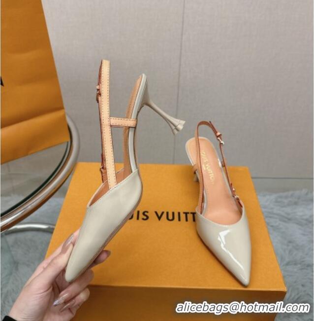 Classic Hot Louis Vuitton Blossom Slingback Pumps 7.5cm in Patent Leather Light Grey 121033