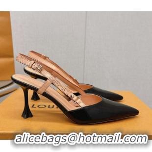 Good Quality Louis Vuitton Blossom Slingback Pumps 7.5cm in patent Leather Black 121034