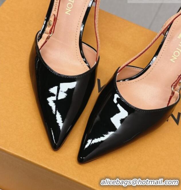 Good Quality Louis Vuitton Blossom Slingback Pumps 7.5cm in patent Leather Black 121034