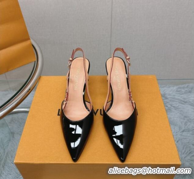 Good Quality Louis Vuitton Blossom Slingback Pumps 7.5cm in patent Leather Black 121034