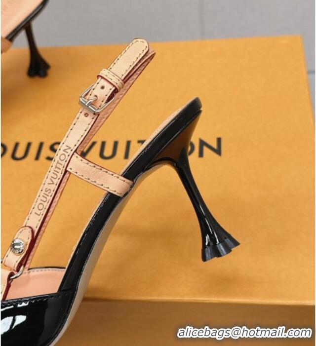 Good Quality Louis Vuitton Blossom Slingback Pumps 7.5cm in patent Leather Black 121034