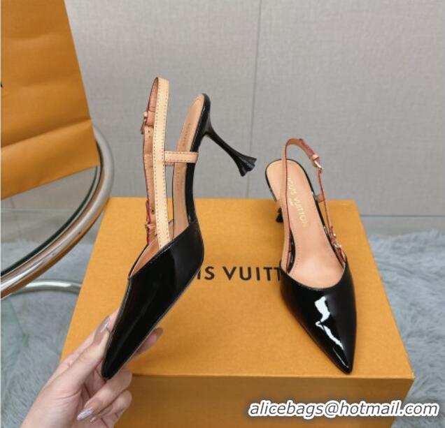 Good Quality Louis Vuitton Blossom Slingback Pumps 7.5cm in patent Leather Black 121034