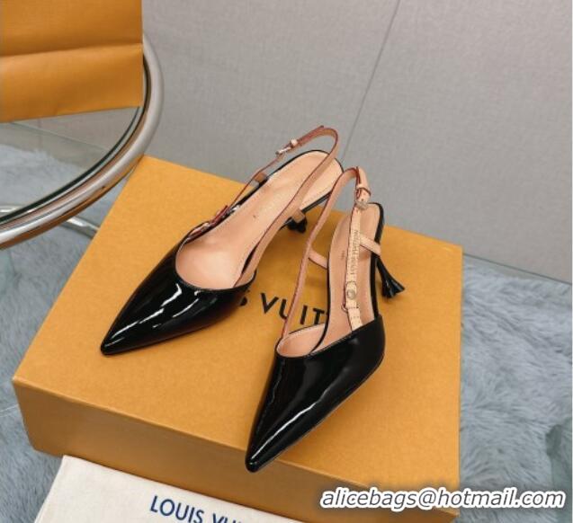 Good Quality Louis Vuitton Blossom Slingback Pumps 7.5cm in patent Leather Black 121034