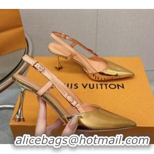 Lowest Price Louis Vuitton Blossom Slingback Pumps 7.5cm in Metallic Leather Gold 121035