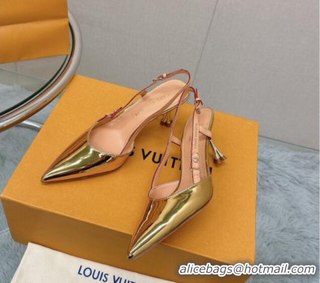 Lowest Price Louis Vuitton Blossom Slingback Pumps 7.5cm in Metallic Leather Gold 121035