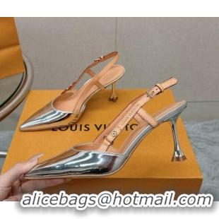 Shop Duplicate Louis Vuitton Blossom Slingback Pumps 7.5cm in Metallic Leather Silver 121036