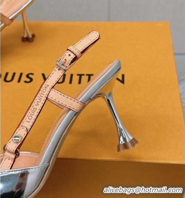 Shop Duplicate Louis Vuitton Blossom Slingback Pumps 7.5cm in Metallic Leather Silver 121036