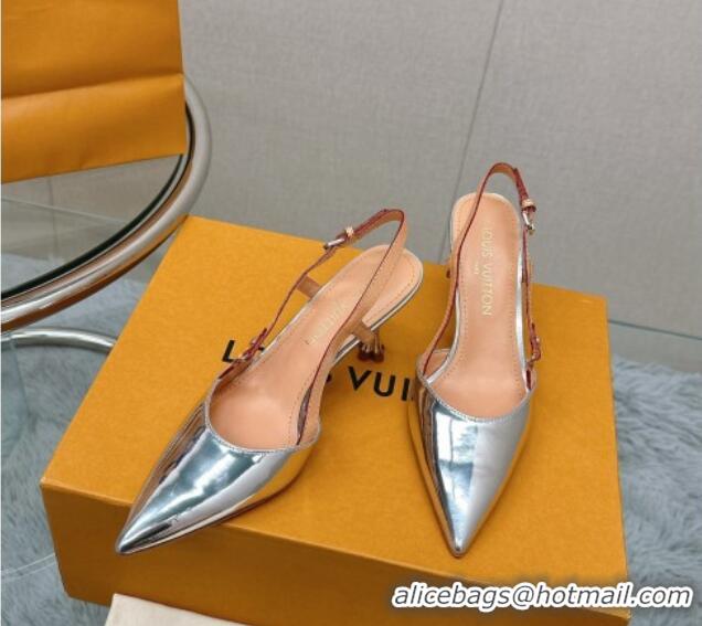 Shop Duplicate Louis Vuitton Blossom Slingback Pumps 7.5cm in Metallic Leather Silver 121036