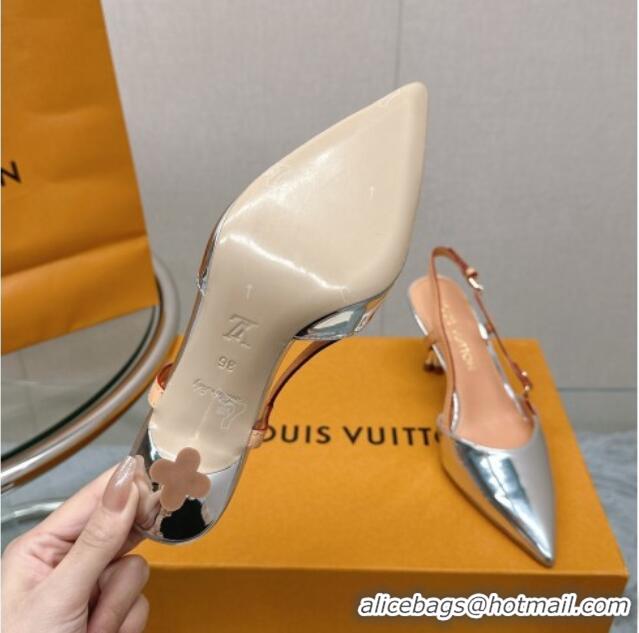 Shop Duplicate Louis Vuitton Blossom Slingback Pumps 7.5cm in Metallic Leather Silver 121036