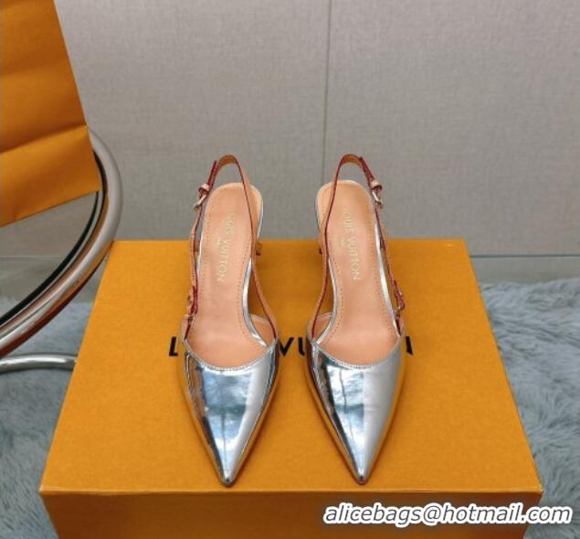 Shop Duplicate Louis Vuitton Blossom Slingback Pumps 7.5cm in Metallic Leather Silver 121036