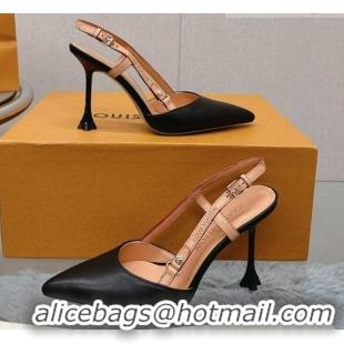 Grade Quality Louis Vuitton Blossom Slingback Pumps 9.5cm in Black Lambskin 121037