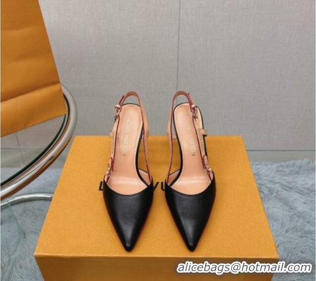 Grade Quality Louis Vuitton Blossom Slingback Pumps 9.5cm in Black Lambskin 121037