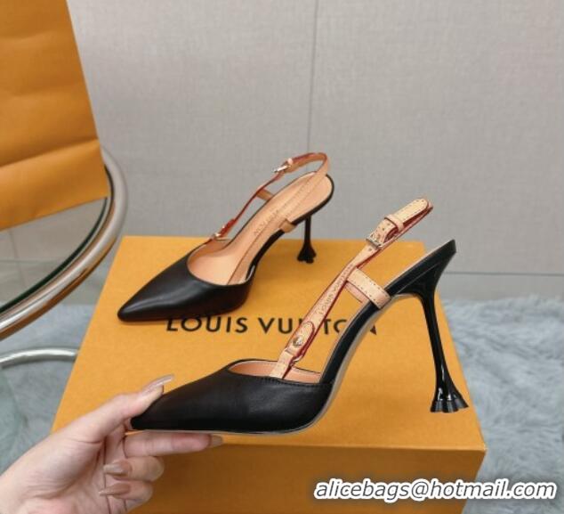 Grade Quality Louis Vuitton Blossom Slingback Pumps 9.5cm in Black Lambskin 121037