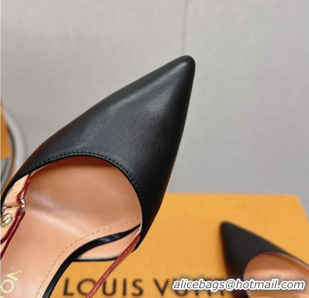 Grade Quality Louis Vuitton Blossom Slingback Pumps 9.5cm in Black Lambskin 121037