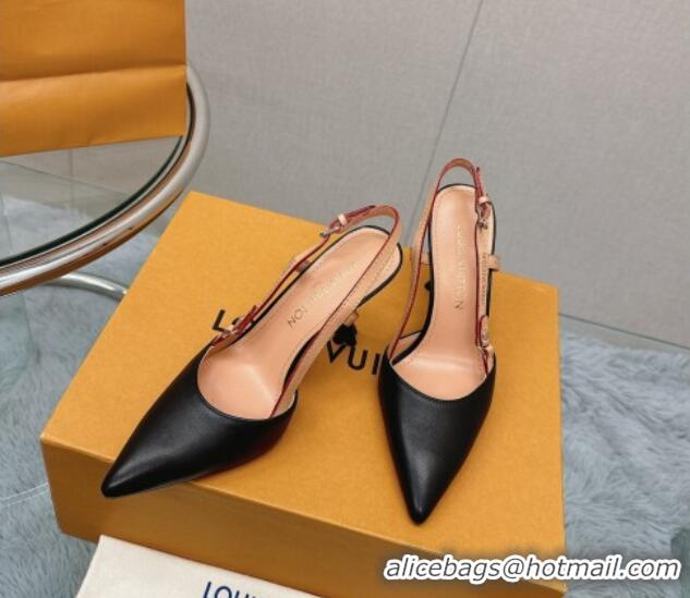 Grade Quality Louis Vuitton Blossom Slingback Pumps 9.5cm in Black Lambskin 121037