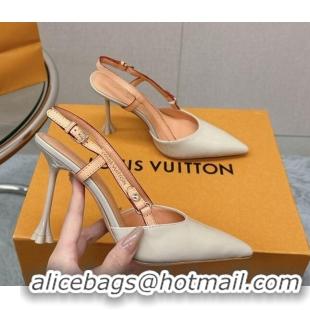 Luxurious Louis Vuitton Blossom Slingback Pumps 9.5cm in Patent Leather Light Grey 121038