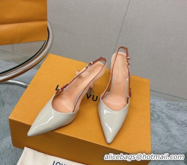 Luxurious Louis Vuitton Blossom Slingback Pumps 9.5cm in Patent Leather Light Grey 121038