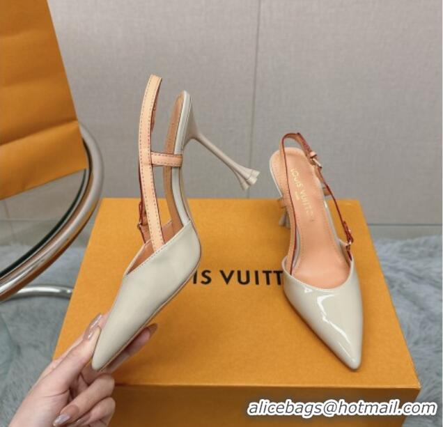 Luxurious Louis Vuitton Blossom Slingback Pumps 9.5cm in Patent Leather Light Grey 121038