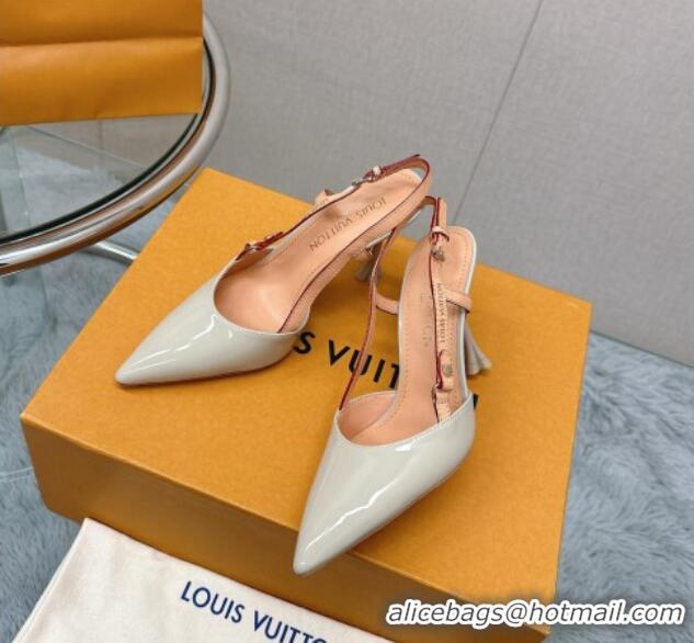 Luxurious Louis Vuitton Blossom Slingback Pumps 9.5cm in Patent Leather Light Grey 121038