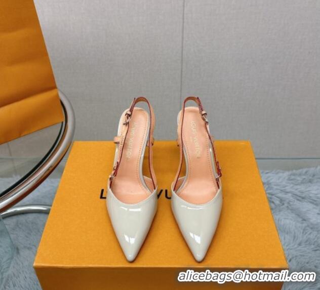 Luxurious Louis Vuitton Blossom Slingback Pumps 9.5cm in Patent Leather Light Grey 121038