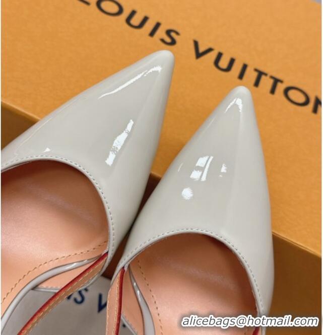 Luxurious Louis Vuitton Blossom Slingback Pumps 9.5cm in Patent Leather Light Grey 121038