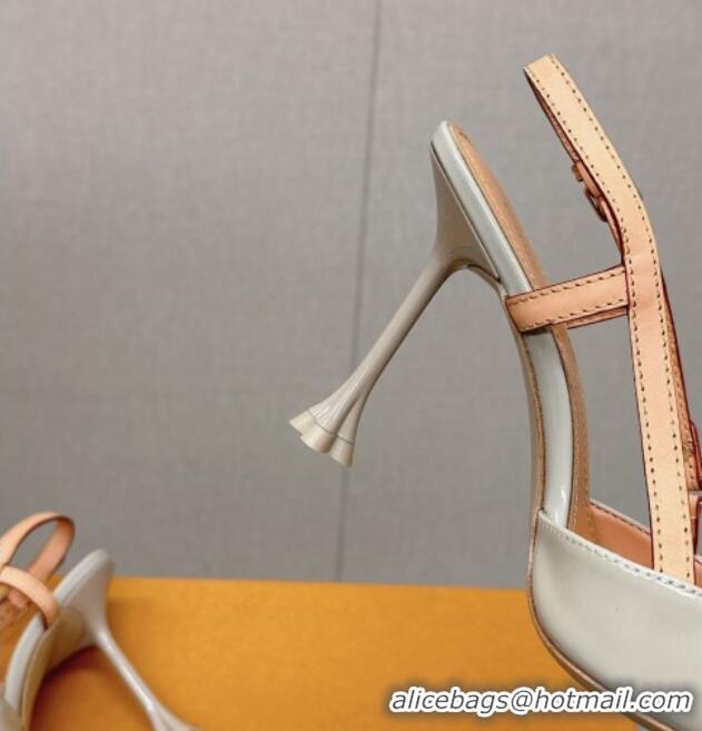 Luxurious Louis Vuitton Blossom Slingback Pumps 9.5cm in Patent Leather Light Grey 121038