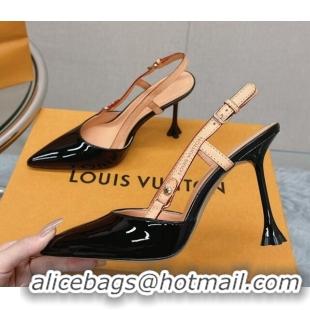 Cheap Price Louis Vuitton Blossom Slingback Pumps 9.5cm in Patent Leather Black 121039