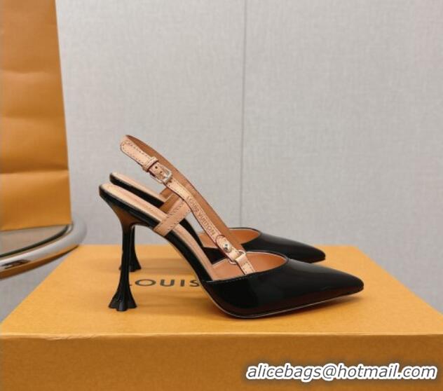 Cheap Price Louis Vuitton Blossom Slingback Pumps 9.5cm in Patent Leather Black 121039