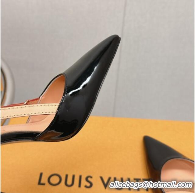 Cheap Price Louis Vuitton Blossom Slingback Pumps 9.5cm in Patent Leather Black 121039