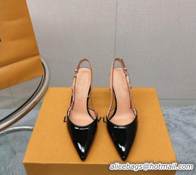 Cheap Price Louis Vuitton Blossom Slingback Pumps 9.5cm in Patent Leather Black 121039