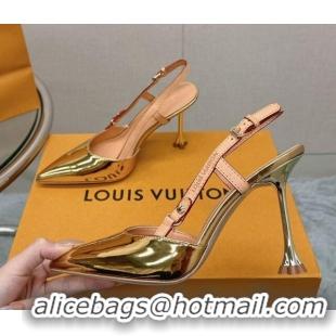 Perfect Louis Vuitton Blossom Slingback Pumps 9.5cm in Metallic Leather Gold 121040