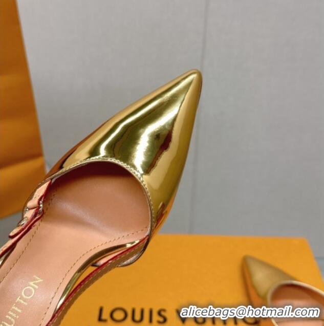 Perfect Louis Vuitton Blossom Slingback Pumps 9.5cm in Metallic Leather Gold 121040