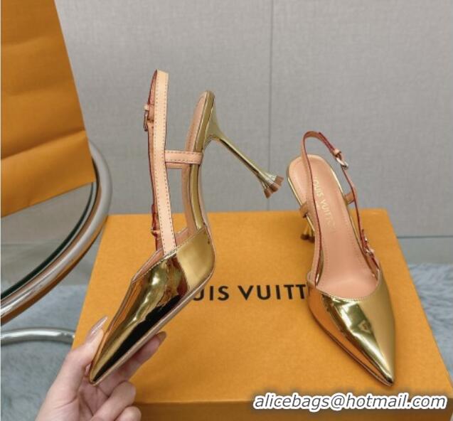 Perfect Louis Vuitton Blossom Slingback Pumps 9.5cm in Metallic Leather Gold 121040