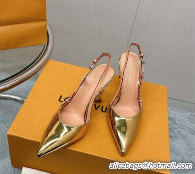 Perfect Louis Vuitton Blossom Slingback Pumps 9.5cm in Metallic Leather Gold 121040