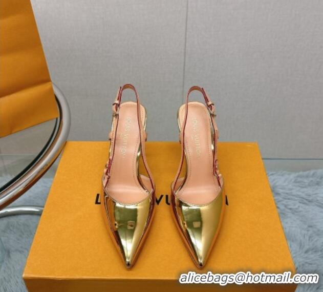 Perfect Louis Vuitton Blossom Slingback Pumps 9.5cm in Metallic Leather Gold 121040