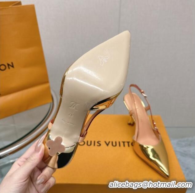 Perfect Louis Vuitton Blossom Slingback Pumps 9.5cm in Metallic Leather Gold 121040