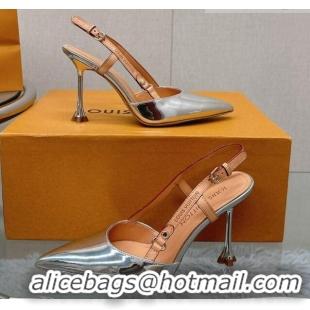 Charming Louis Vuitton Blossom Slingback Pumps 9.5cm in Metallic Leather Silver 121041