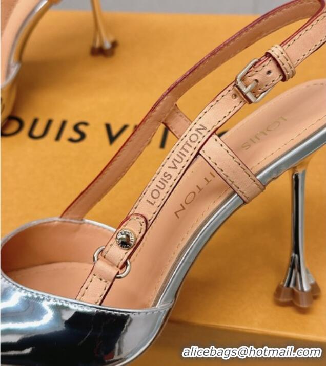 Charming Louis Vuitton Blossom Slingback Pumps 9.5cm in Metallic Leather Silver 121041