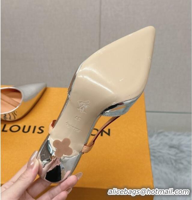 Charming Louis Vuitton Blossom Slingback Pumps 9.5cm in Metallic Leather Silver 121041