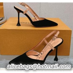 Good Product Louis Vuitton Blossom Slingback Pumps 9.5cm in Black Suede 121042