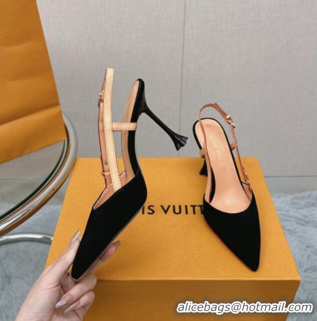 Good Product Louis Vuitton Blossom Slingback Pumps 9.5cm in Black Suede 121042