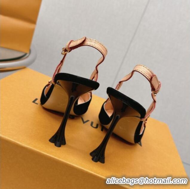 Good Product Louis Vuitton Blossom Slingback Pumps 9.5cm in Black Suede 121042