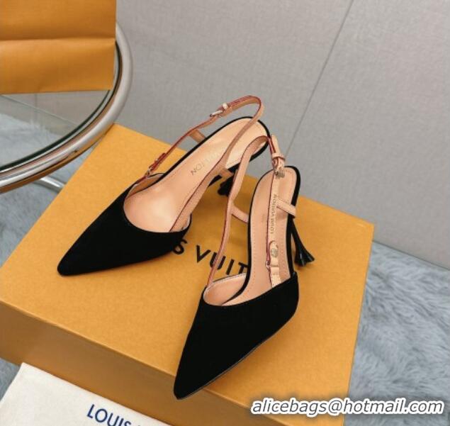 Good Product Louis Vuitton Blossom Slingback Pumps 9.5cm in Black Suede 121042