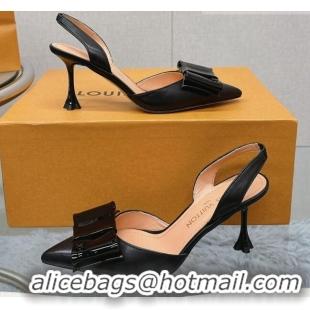 Lower Price Louis Vuitton Blossom Slingback Pumps 7.5cm in Black Lambskin with Bow 121043