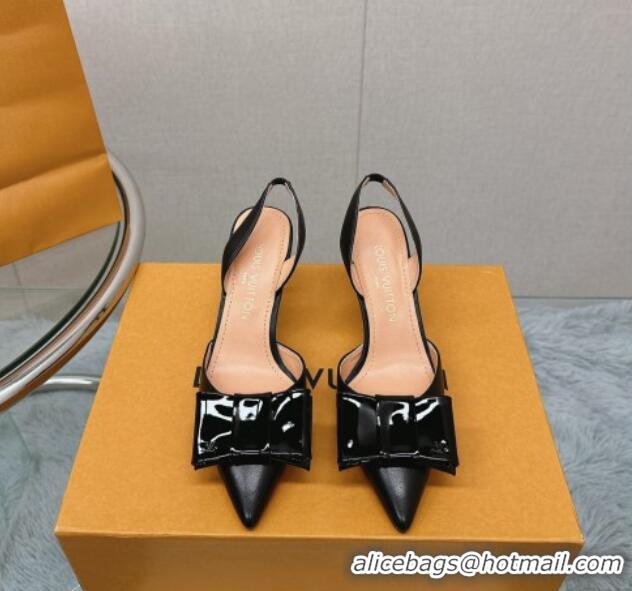 Lower Price Louis Vuitton Blossom Slingback Pumps 7.5cm in Black Lambskin with Bow 121043